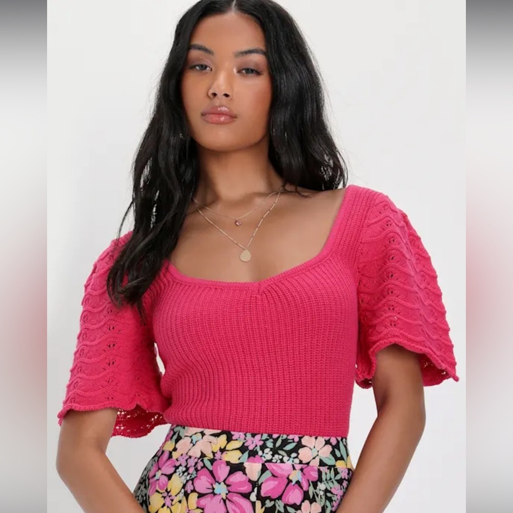 Lulu's Vibrant Pink Knit Crop Top